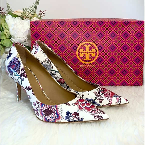 Tory Burch Penelope 85mm Leather Floral Pumps Size 8 EUC - Picture 4 of 13